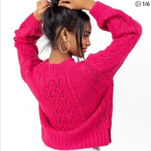 ALYA Balloon sleeve pink knit sweater size large